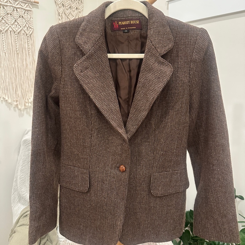 Peabody House Brown Wool Blend Tweed Blazer Jacket Size Small